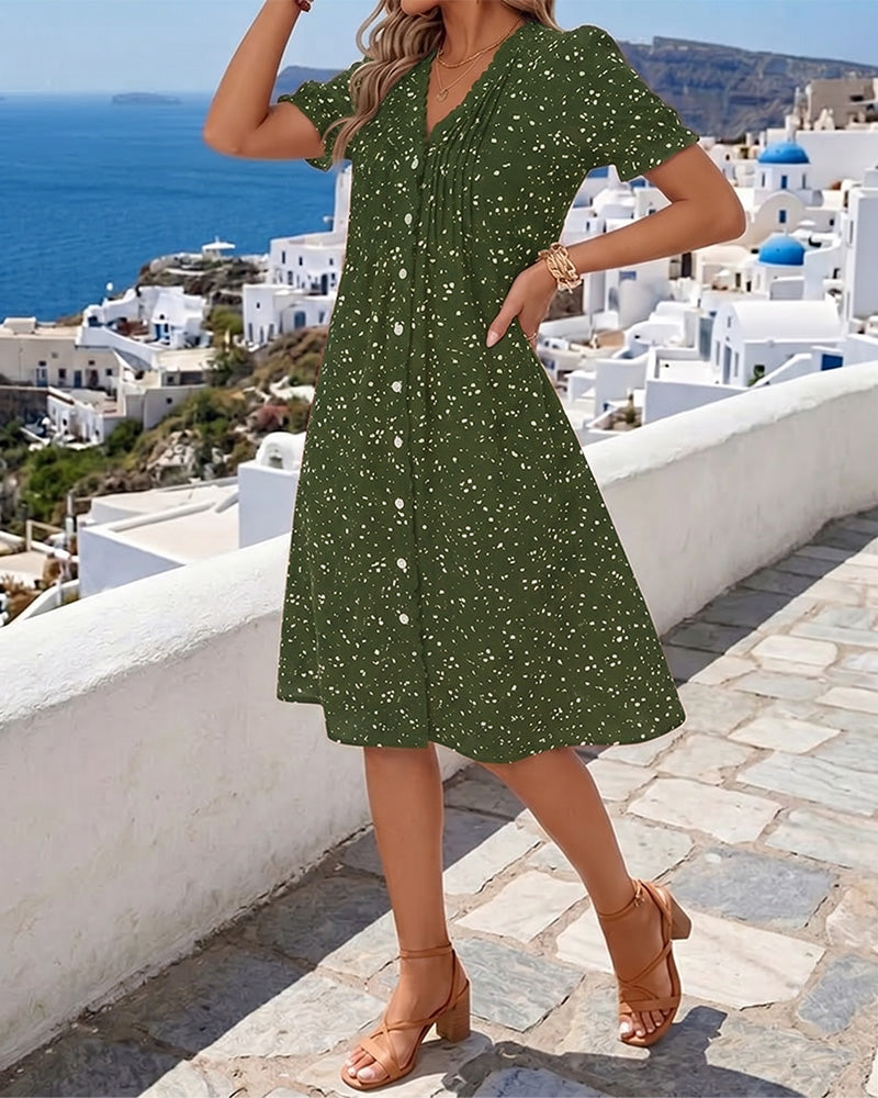 Floral V-Neck Button-Front Dress