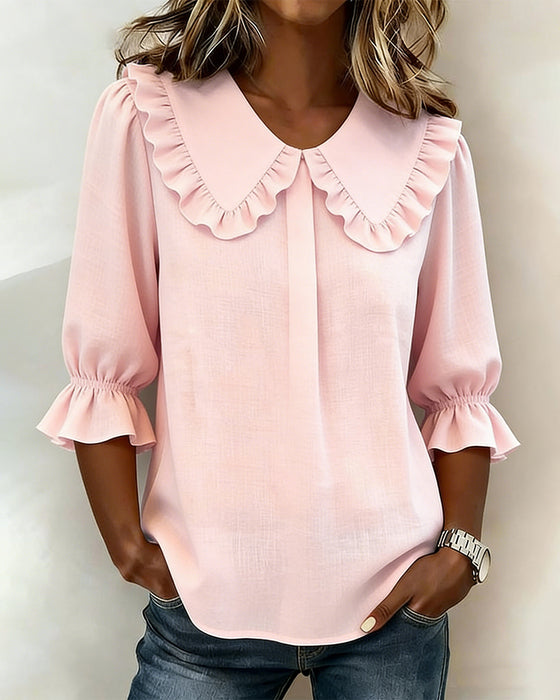 Peter Pan Collar Three-Quarter Sleeve Blouse