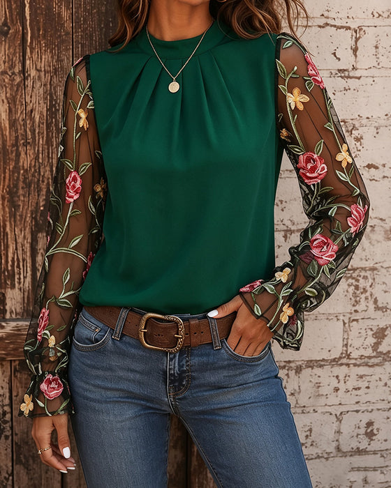 Fashion Floral Mandarin Collar Blouse