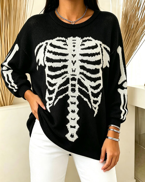 Round Neck Long Sleeve Printed Pullover