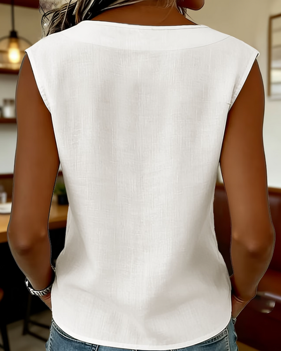 Sleeveless Button-Up Tank Top