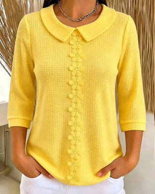 Lapel Solid Casual Top