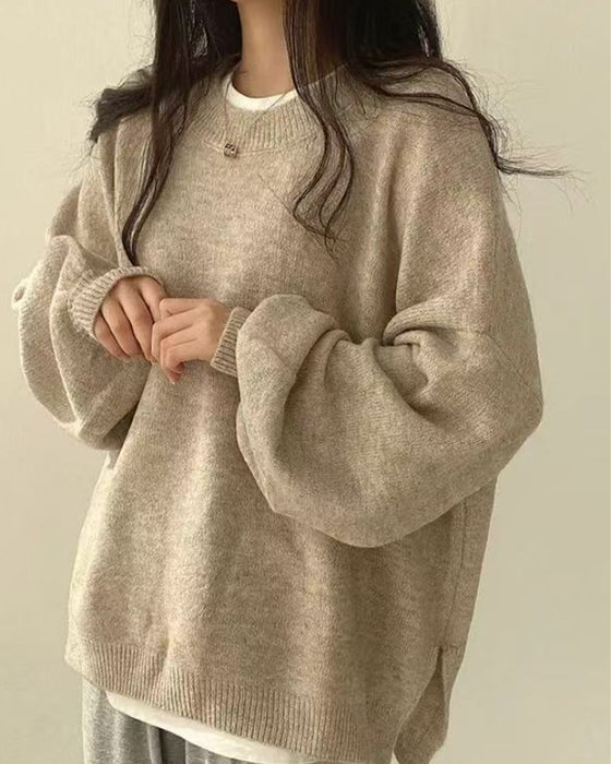 Crew Neck Side Slit Pullover