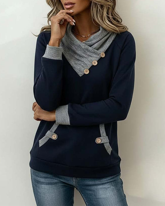 Slanted Collar Color-Blocked Top