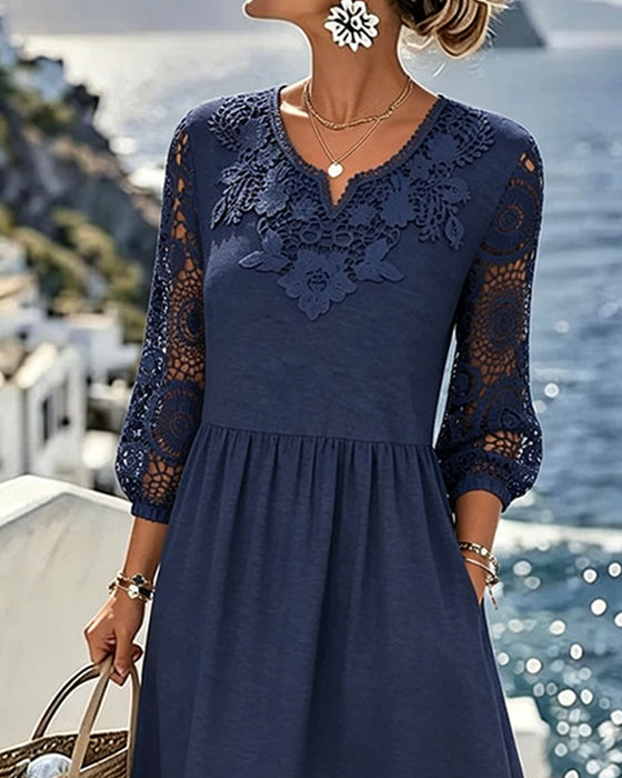 Lace Patchwork 3/4 Sleeve Dress