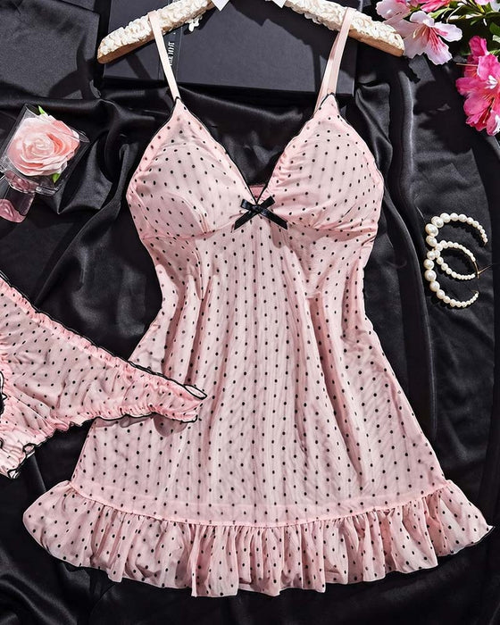 Polka Dot Mesh Sleep Dress Set