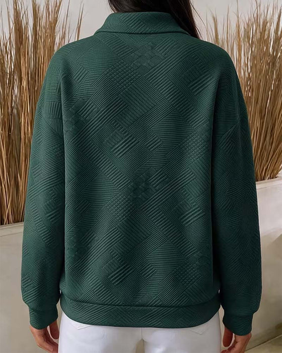 Solid Color Half-Zip Lapel Sweatshirt