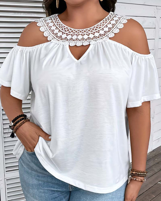 Cold Shoulder Ruffle Sleeve Blouse