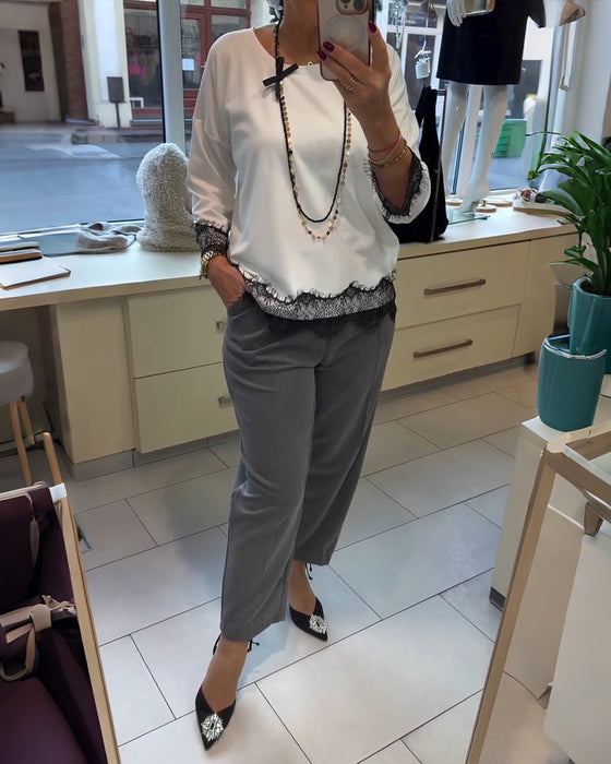 Lace Patchwork Crew Neck Top