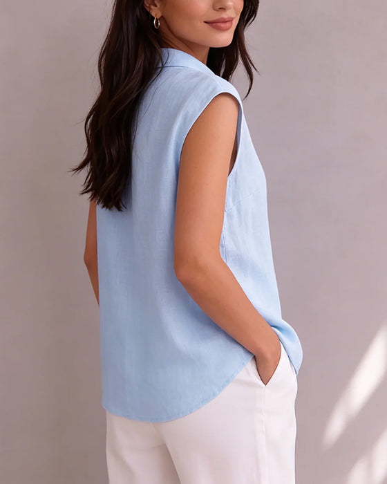 Bow Button Sleeveless Blouse
