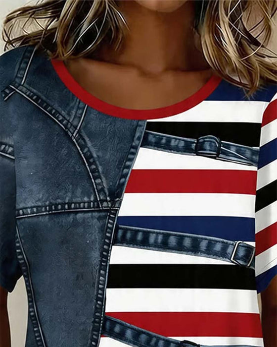Stripe Patchwork Print T-Shirt