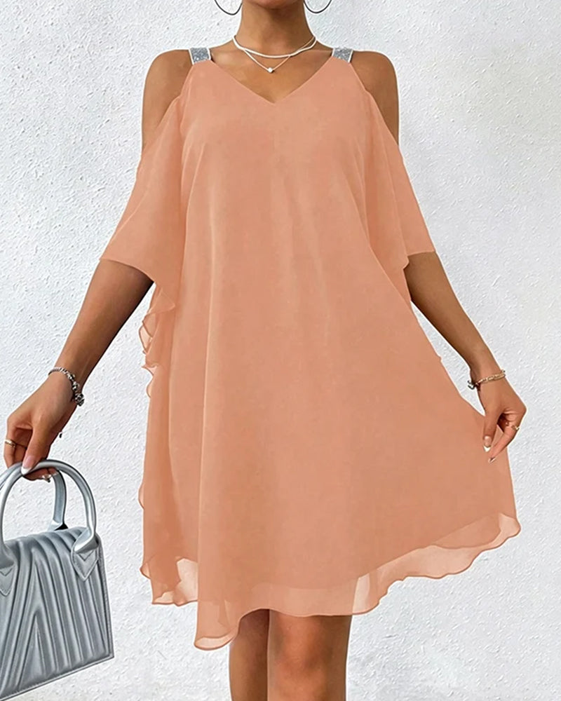 Sequin Off-Shoulder Solid-Color Dress