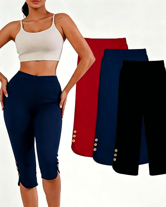 Solid Color Slim-Fit Cropped Leggings