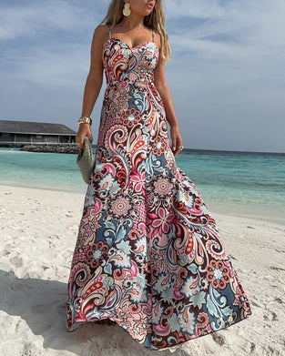 Beach Vacation Printed Sling Dress