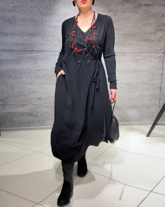 Solid color belted dress