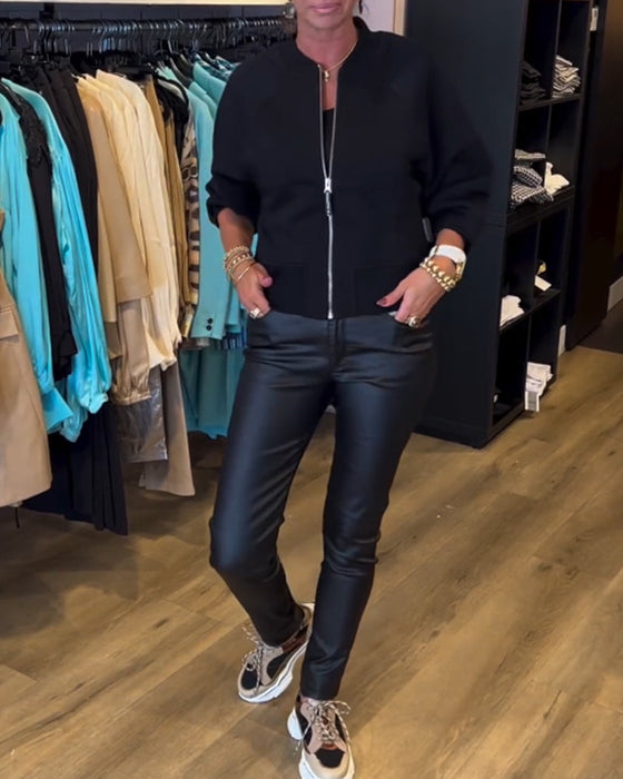 Solid color zipper casual jacket