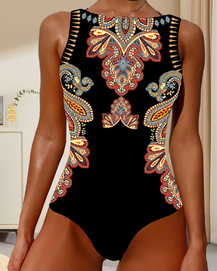 Paisley Sleeveless One-Piece Swimsuit