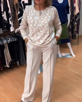 Leopard Pattern Color-Blocking Pullover