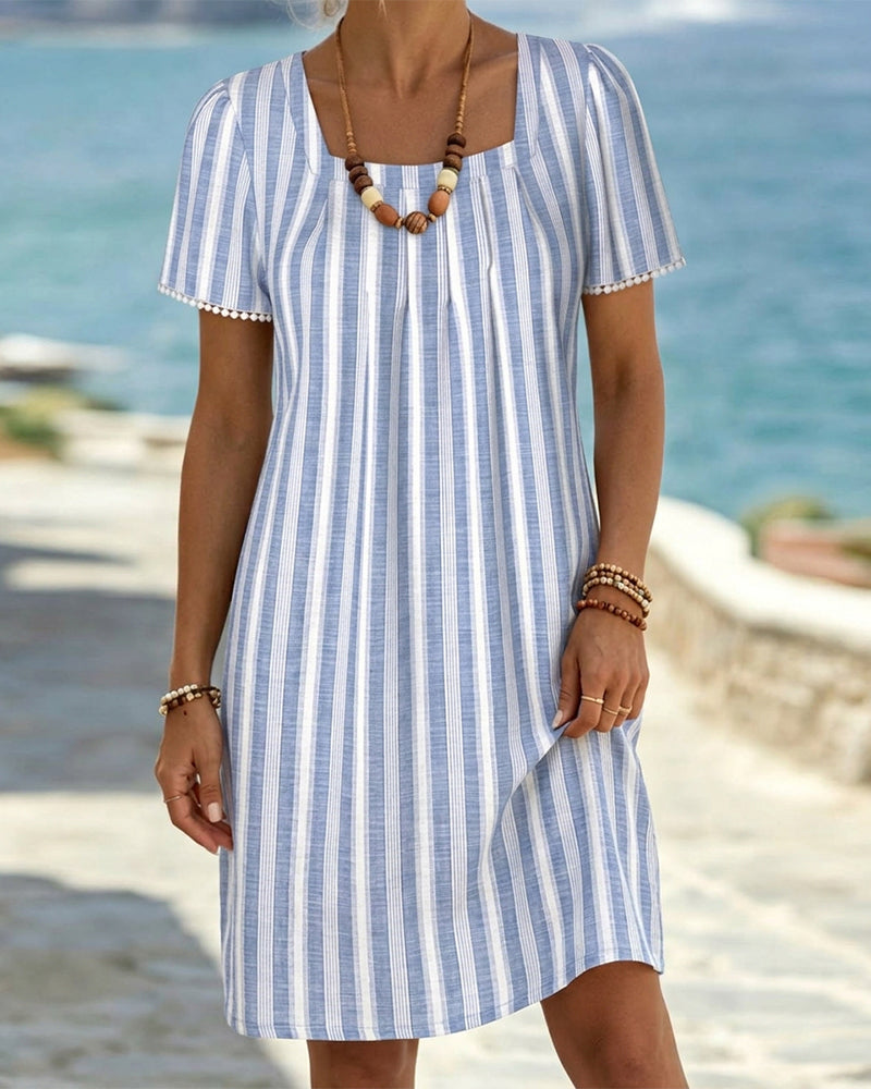 Striped Square Neck Shift Dress