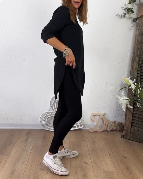 Mid-Length Top Mit Crew Neck