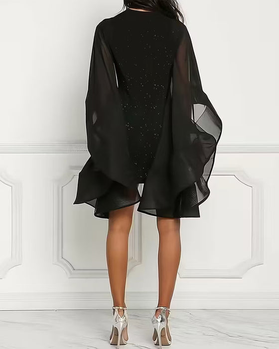 Glittery Round Neck Batwing Sleeves Dress