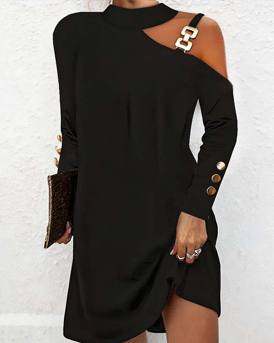 Cold Shoulder Metal Buckle Dress