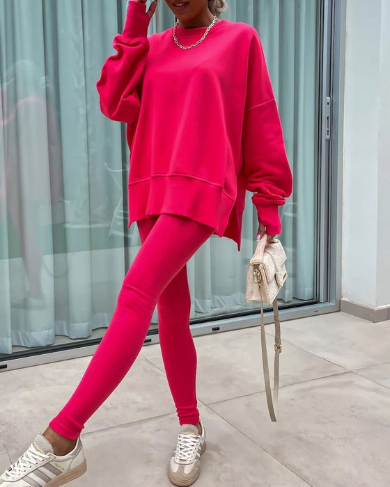 Slim Pants Loose Sweatshirt Set