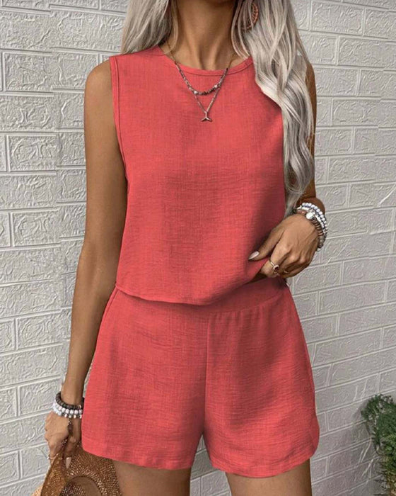 Casual Solid Color Two-Piece Set