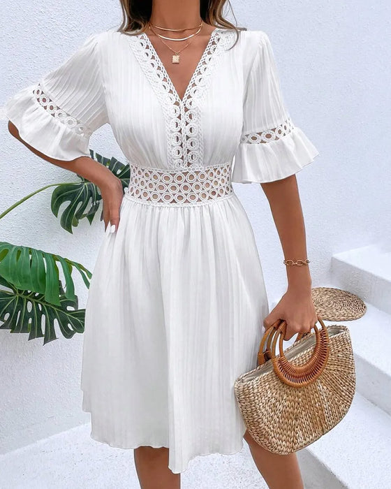 V-Neck Cutout Ruffle Sleeve Mini Dress