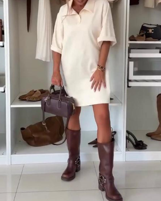 Casual Shirt Collar Solid Color Dress
