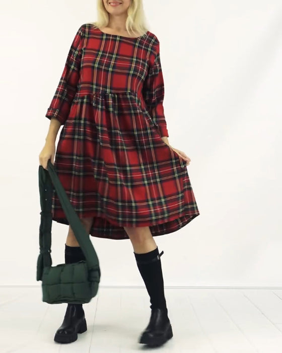 Round neck plaid casual dress