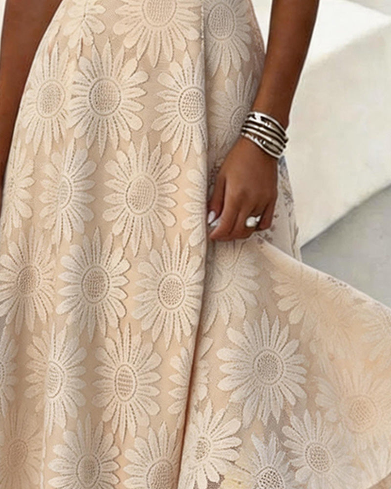 Crewneck Sleeveless Embroidery A-Line Dresses