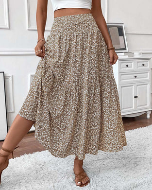 Layered Tiny Flower Print A-Line Long Skirt
