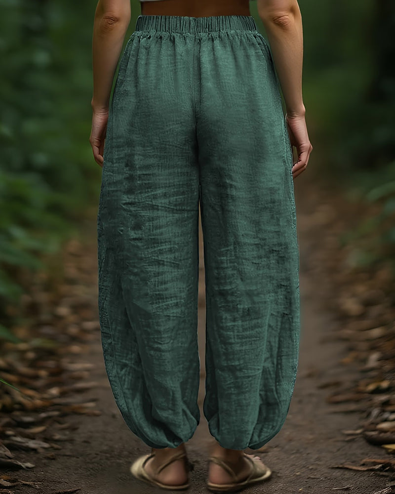 Casual Solid Color Lantern Pants