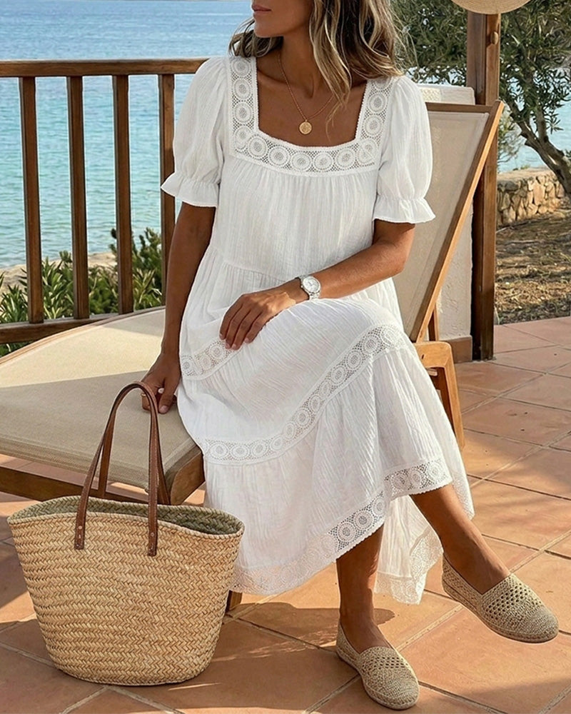 Square Neck Lace Patchwork Dress