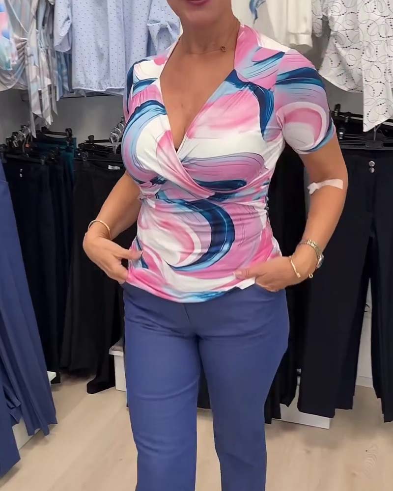 Cross Deep V Printed T-Shirt