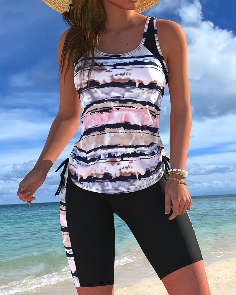 Vest-Style Striped Split Tankini