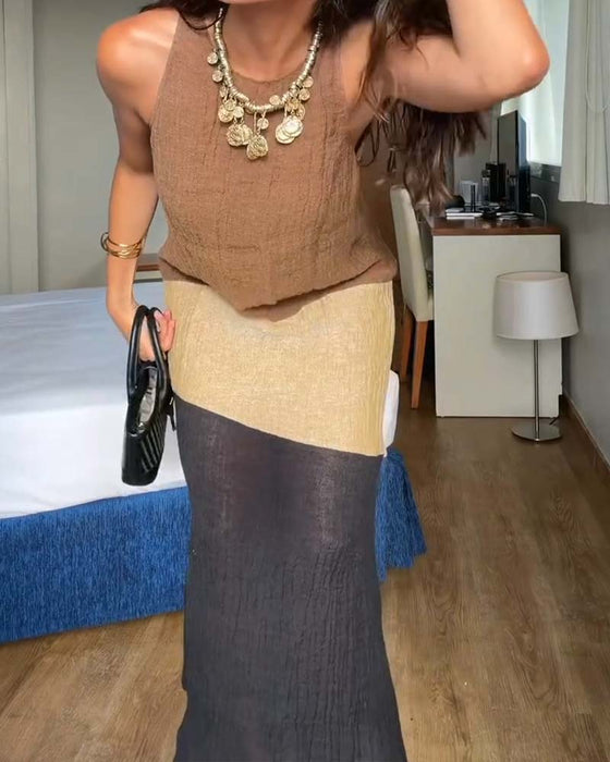 Sleeveless Color-Block Casual Dress