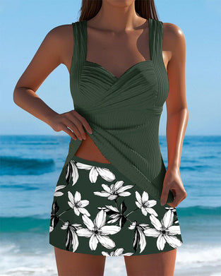 Tank Top Striped Print Boxer Swimsuit