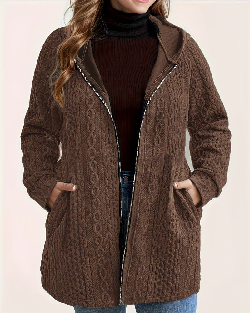 Solid Color Corrugated Hooded Coat