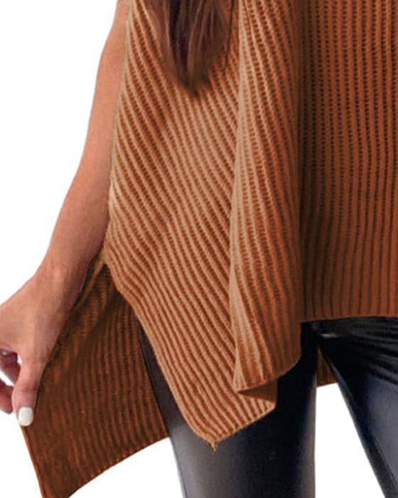 Solid Crewneck Batwing Sleeve Pullover