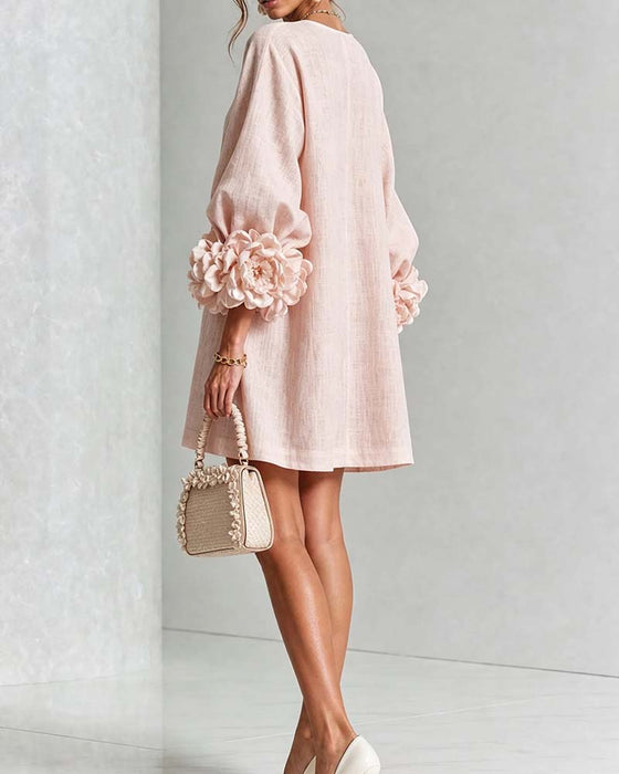 Stylish Floral Lantern Sleeve Dress