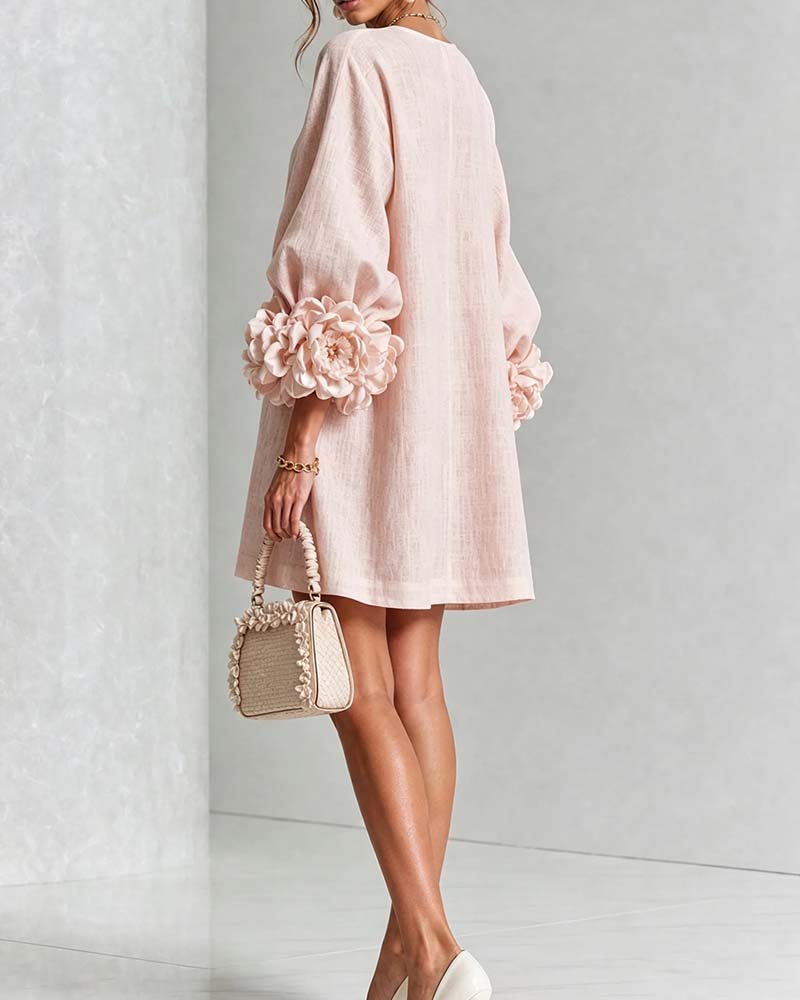 Stylish Floral Lantern Sleeve Dress