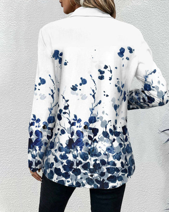 Lapel printed button casual top