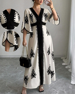 Bohemian Print V-Neck Maxi Dress