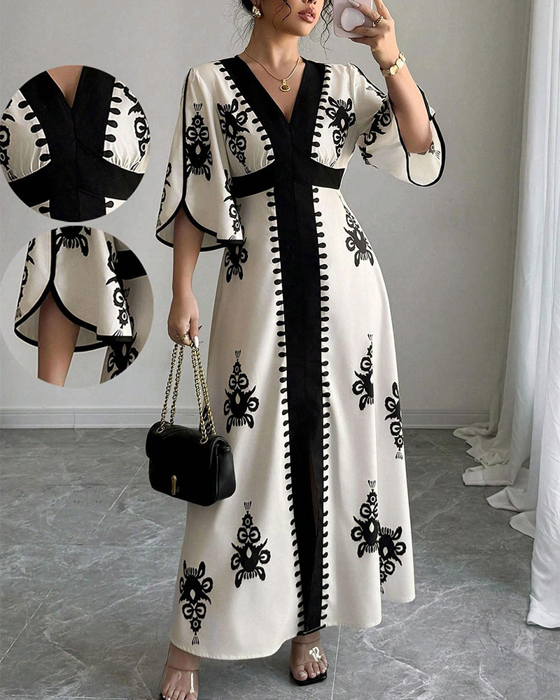 Bohemian Print V-Neck Maxi Dress