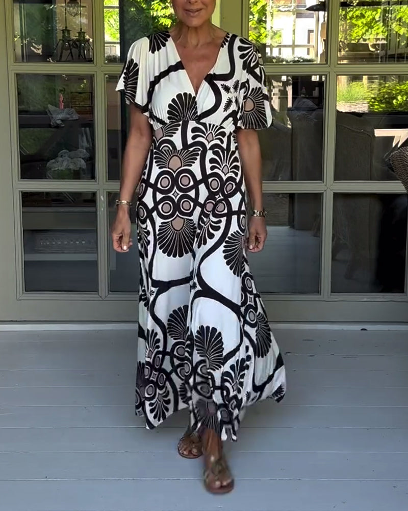 Short sleeve vintage print dress