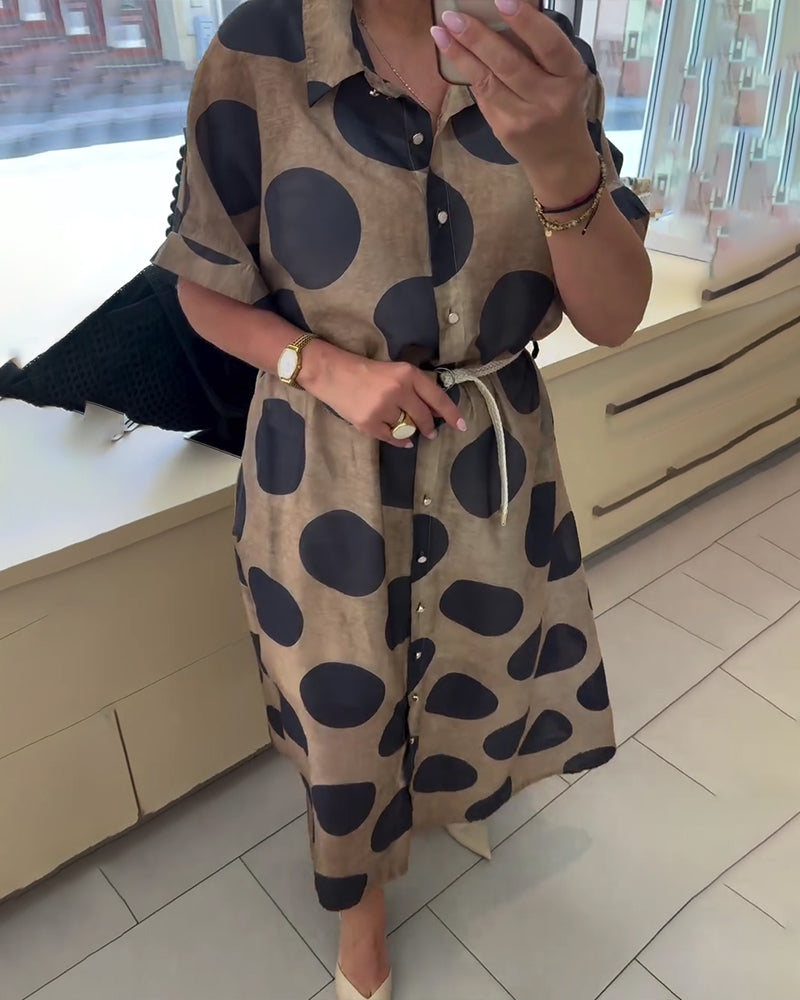 Casual Lapel Polka Dot Dress