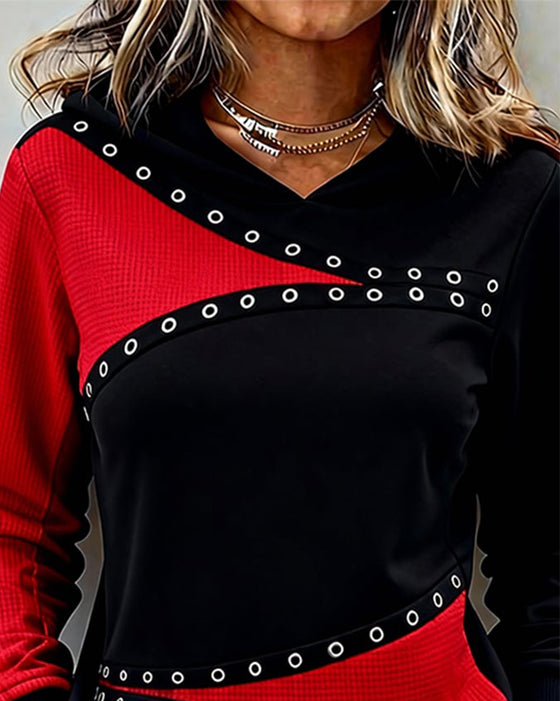 Color-Contrast Casual Hoodie