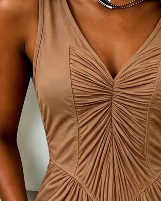 V-Neck Shirred Patchwork Tank Top